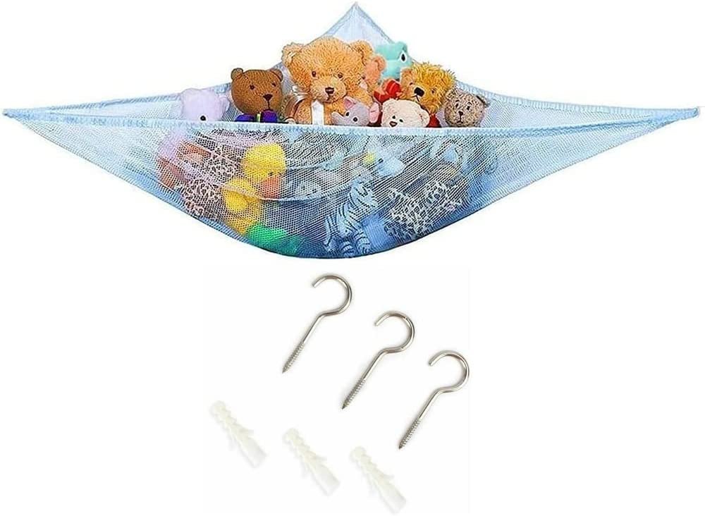 ShopHut Toy Hammock Organizer for Stuffed Toys Mesh Net – Sturdy Wall Sling Toy Organizer – With Hooks
