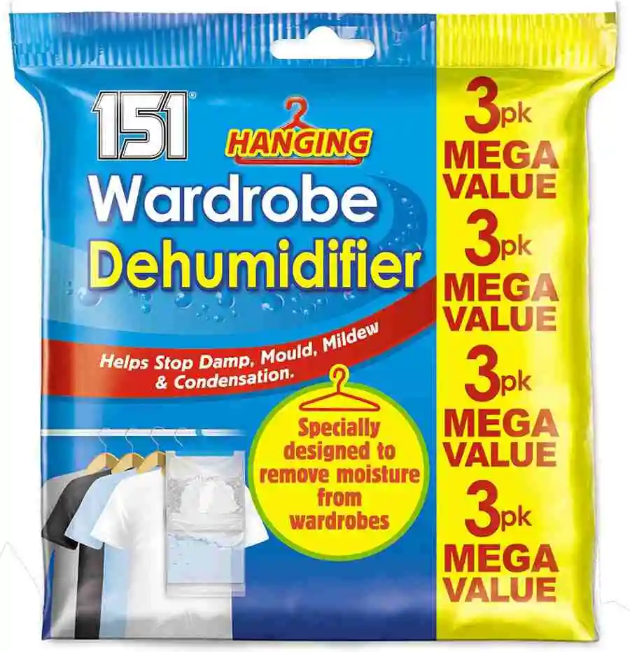 Hanging Wardrobe Dehumidifier Bags Moisture Trap Crystals Pack of 3 Damp control