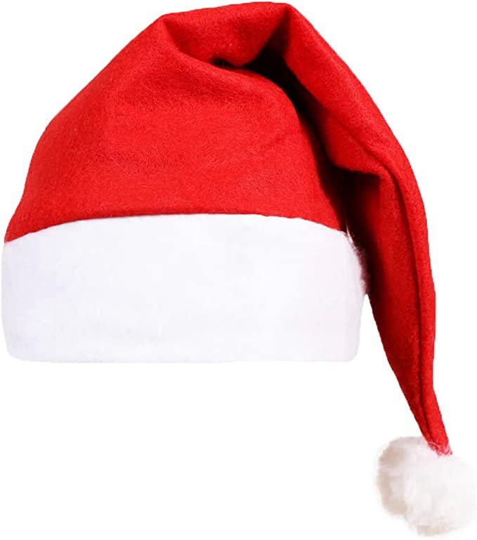 STERUN Red Felt Santa Hat With White Trim & Pom Pom Christmas, New Year Party Gift For Adults, Kids | Christmas Santa Hat | Santa Hat Deluxe | Xmas Hats